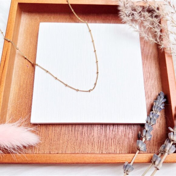 New 14K Yellow Gold Filled Satellite Beaded Curb Chain Necklace - Picture 3 of 4